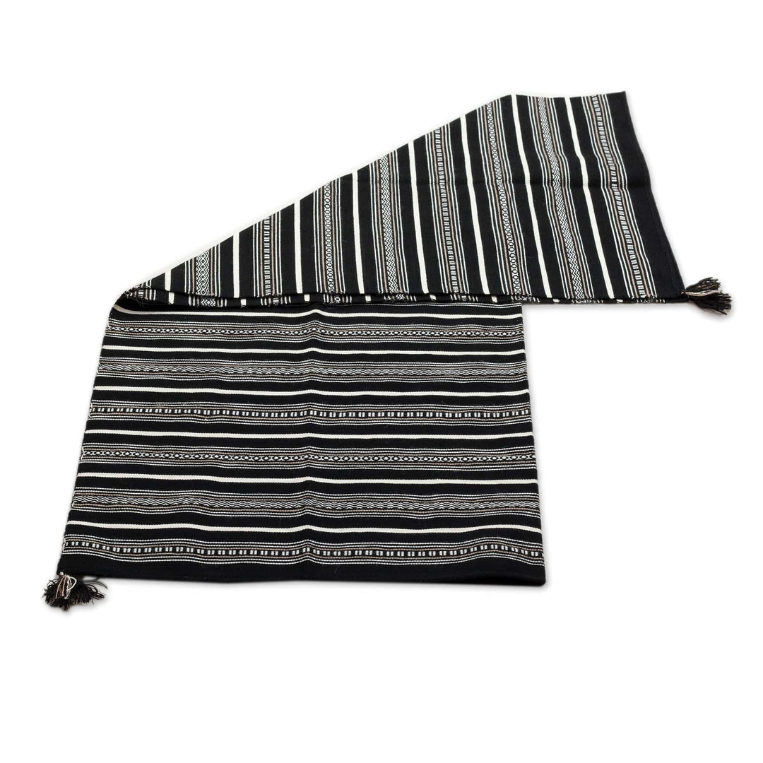 Black and White Striped Alpaca Blend Throw from Peru - Night Leopard
