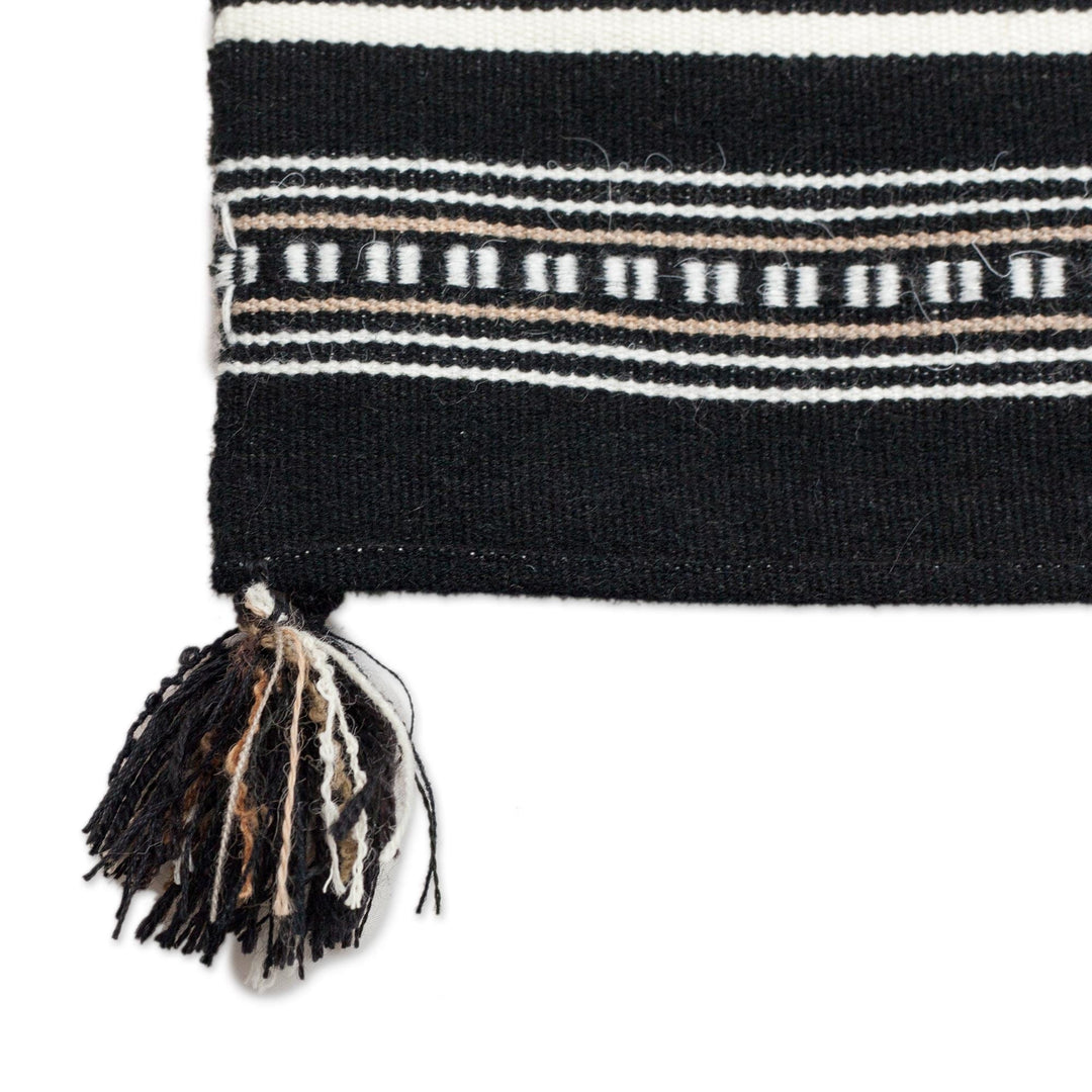 Black and White Striped Alpaca Blend Throw from Peru - Night Leopard