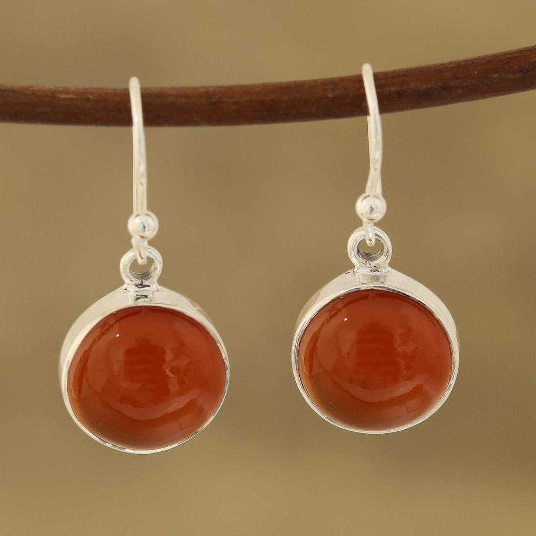 Round Carnelian Dangle Earrings - Fiery Domes