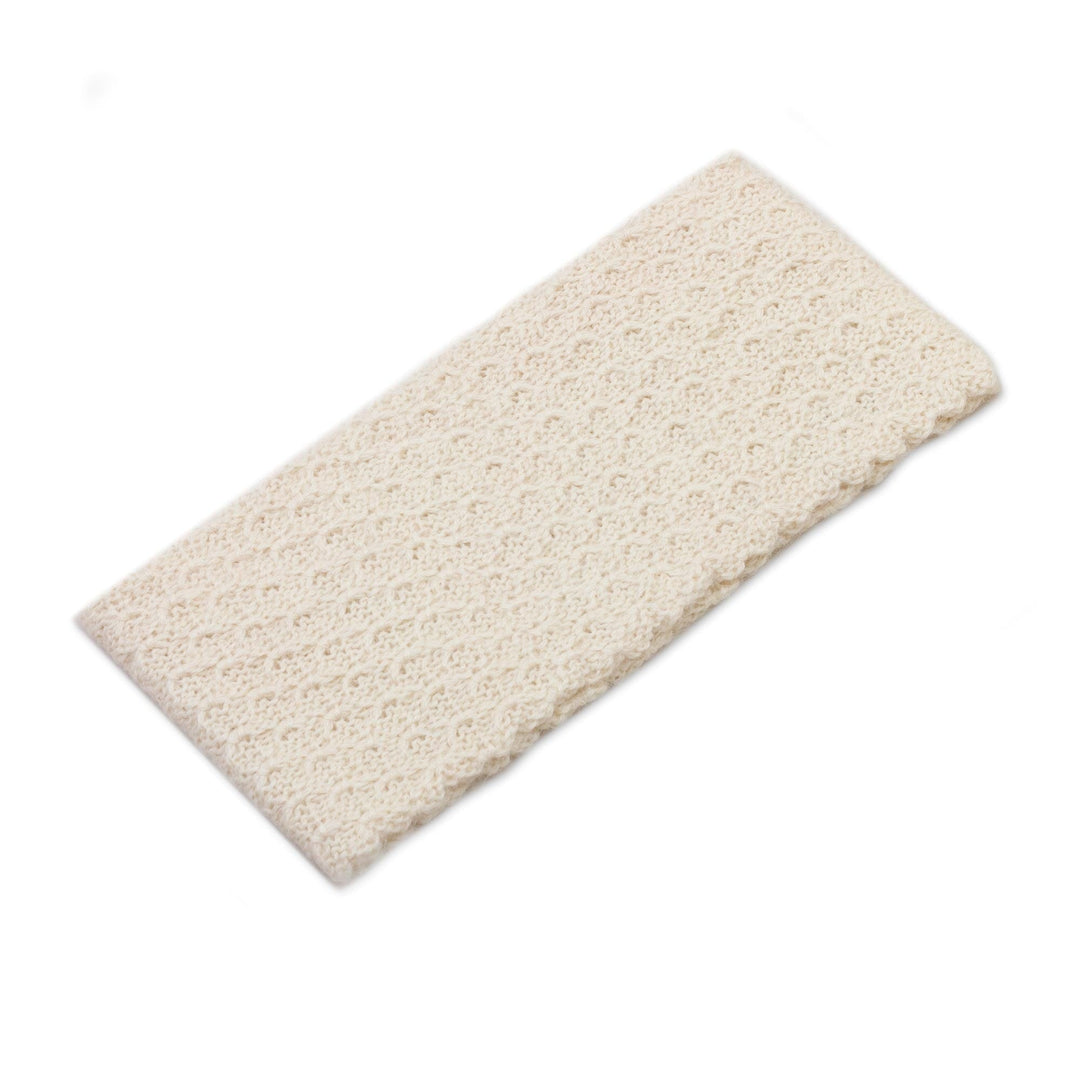 Off-White 100% Baby Alpaca Honeycomb Pattern Knit Headband - Wavelength in Alabaster