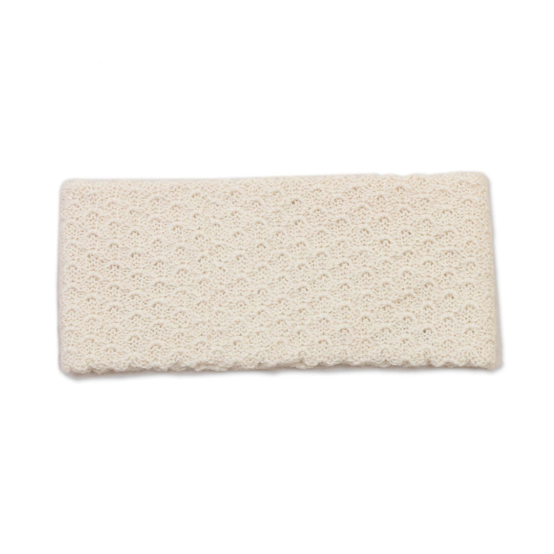Off-White 100% Baby Alpaca Honeycomb Pattern Knit Headband - Wavelength in Alabaster