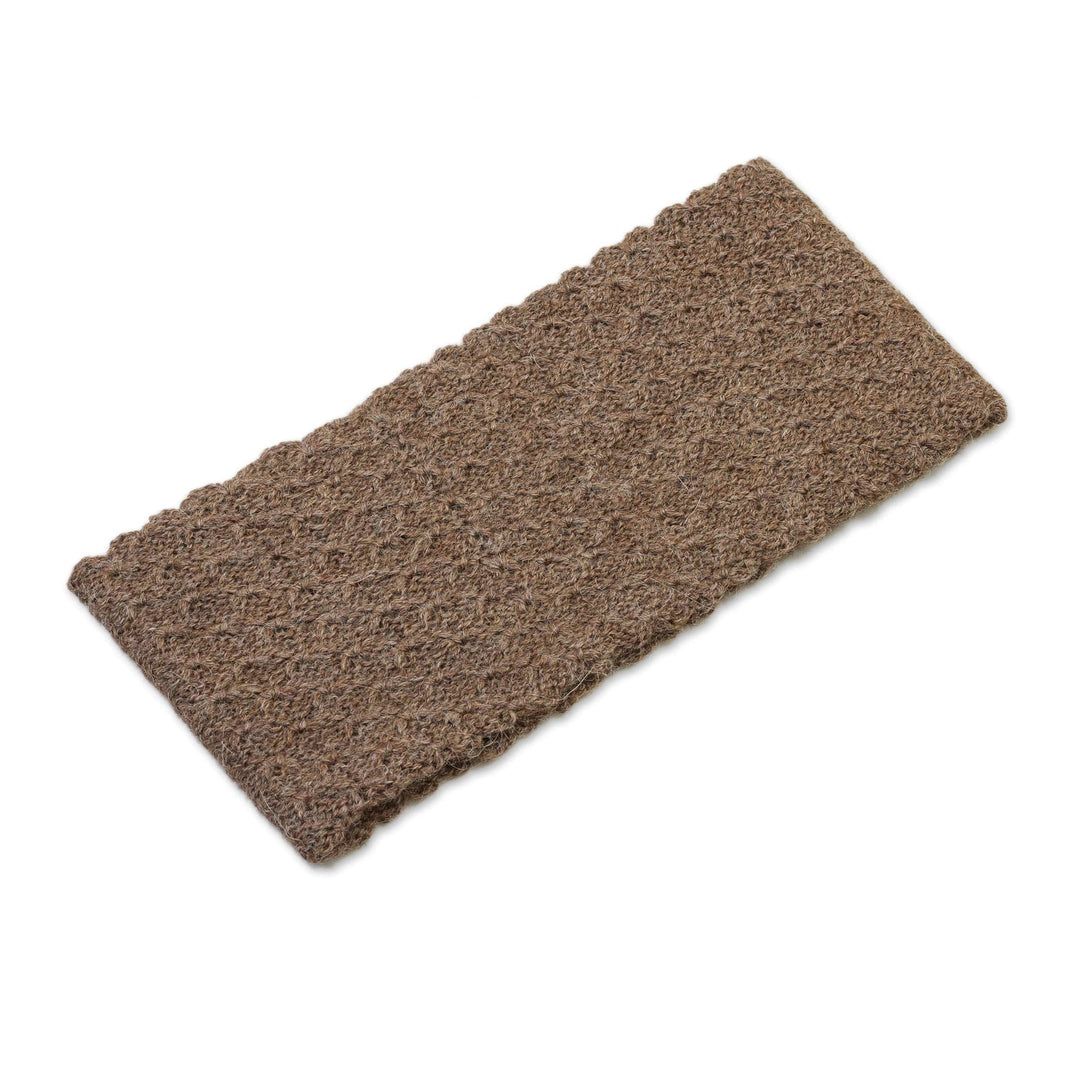 Chestnut 100% Baby Alpaca Honeycomb Pattern Knit Headband - Wavelength in Chestnut