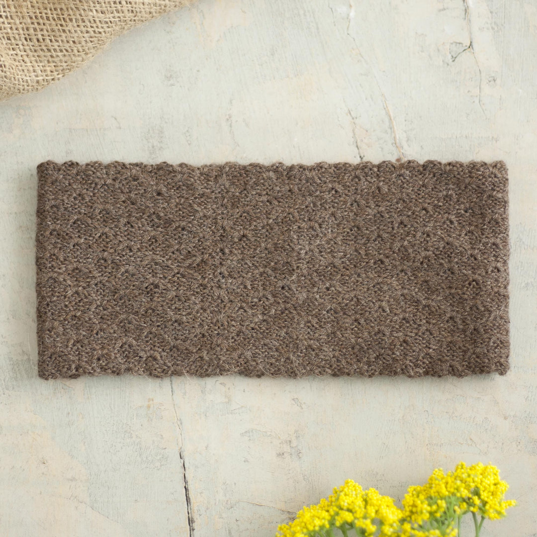 Chestnut 100% Baby Alpaca Honeycomb Pattern Knit Headband - Wavelength in Chestnut