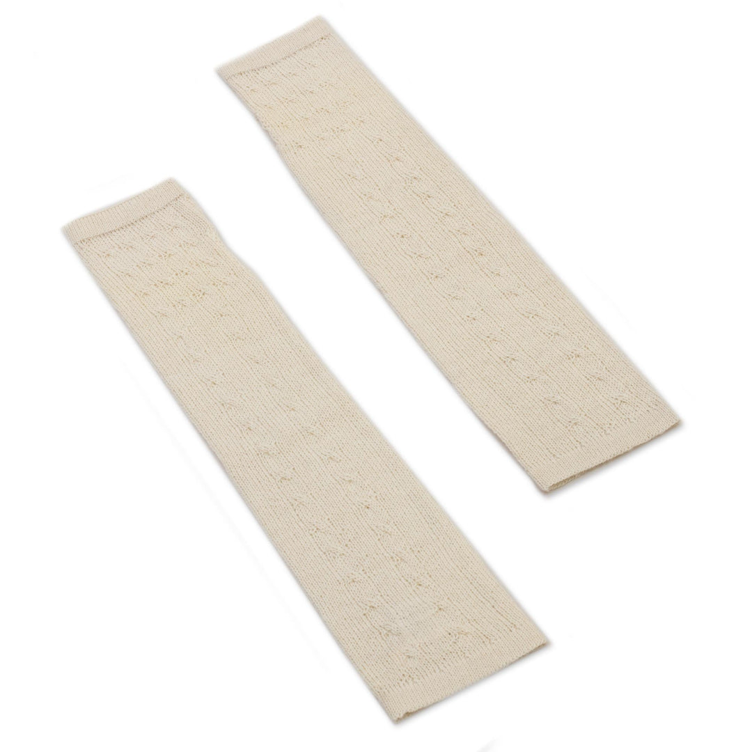 Off-White 100% Baby Alpaca Cable Knit Fingerless Mitts - Luscious Twist in Alabaster