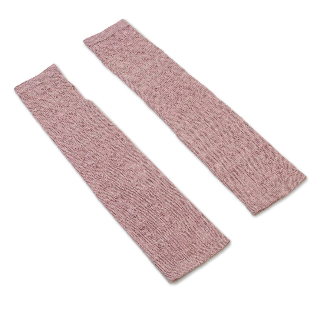 Dusty Rose 100% Baby Alpaca Cable Knit Fingerless Mitts - Luscious Twist in Dusty Rose