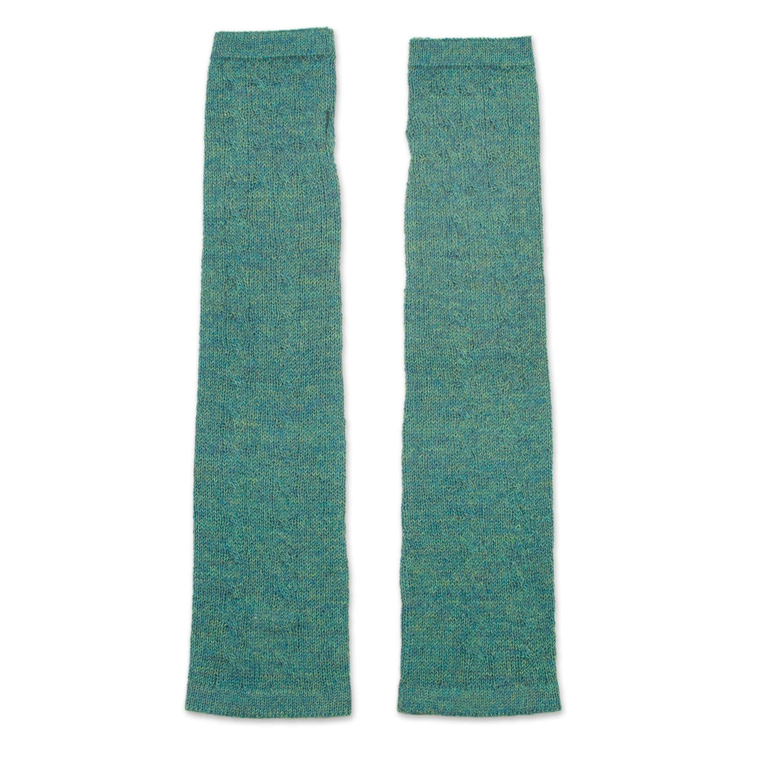 Green 100% Baby Alpaca Cable Knit Fingerless Mitts - Luscious Twist in Emerald