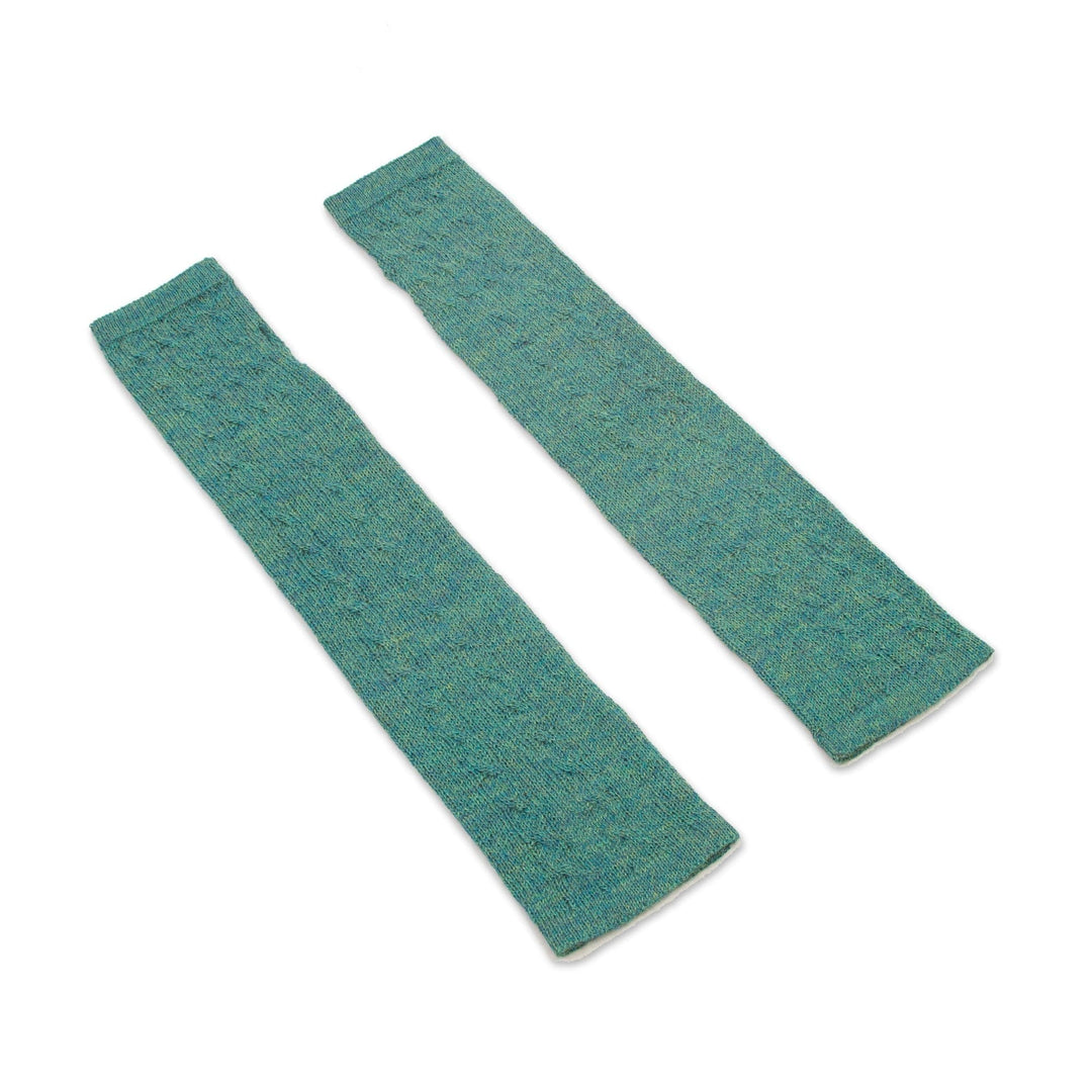 Green 100% Baby Alpaca Cable Knit Fingerless Mitts - Luscious Twist in Emerald
