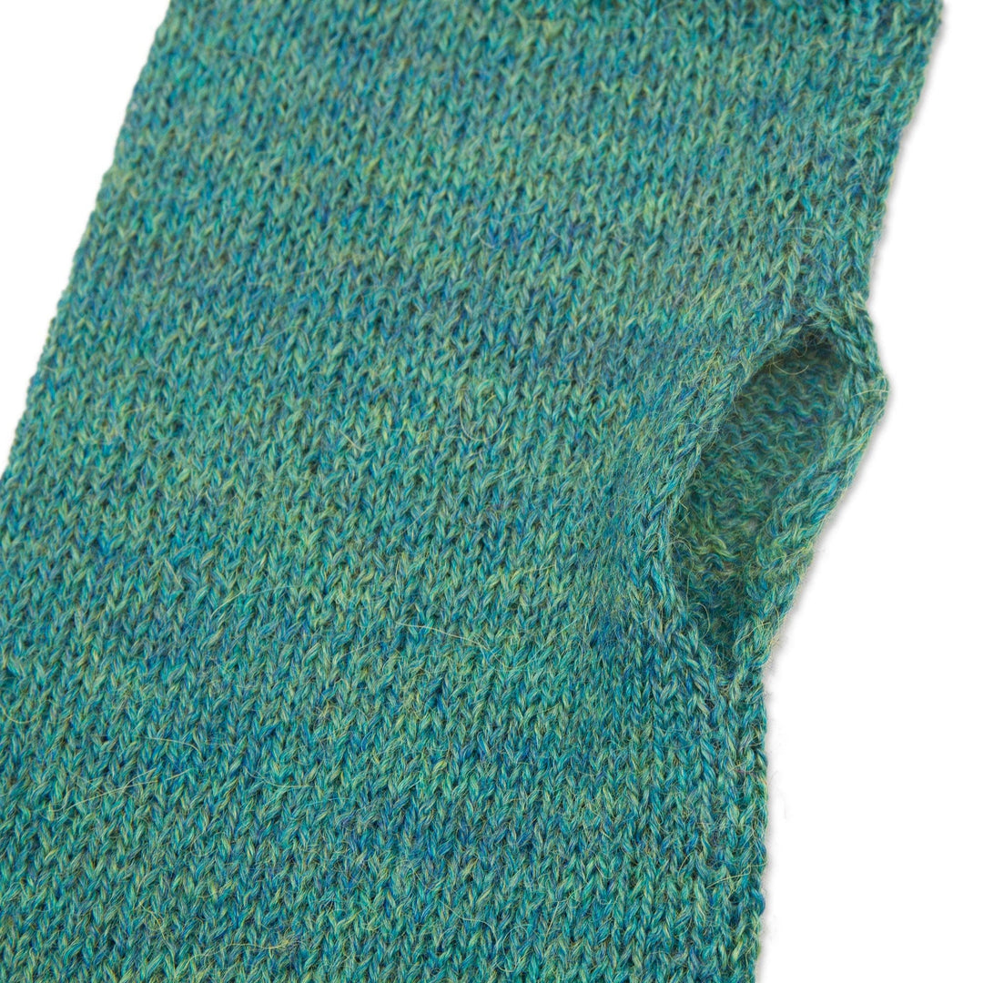 Green 100% Baby Alpaca Cable Knit Fingerless Mitts - Luscious Twist in Emerald