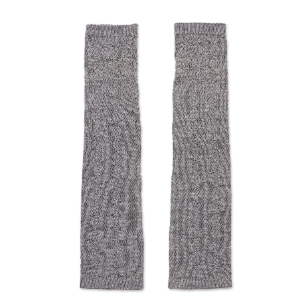 Grey 100% Baby Alpaca Cable Knit Fingerless Mitts from Peru - Luscious Twist in Grey