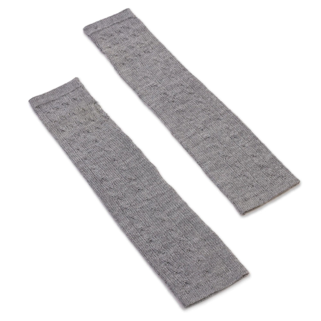 Grey 100% Baby Alpaca Cable Knit Fingerless Mitts from Peru - Luscious Twist in Grey