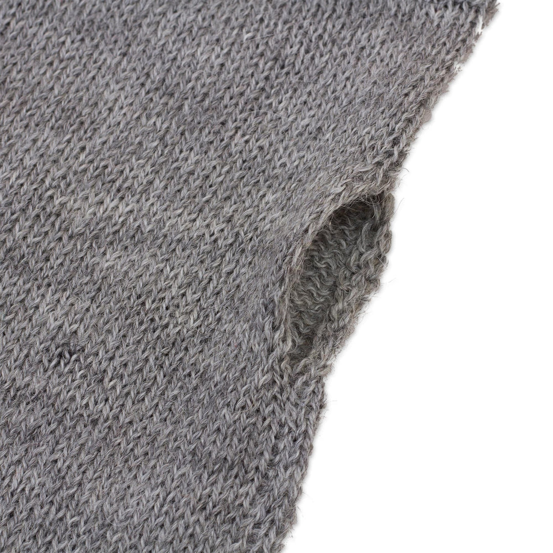 Grey 100% Baby Alpaca Cable Knit Fingerless Mitts from Peru - Luscious Twist in Grey