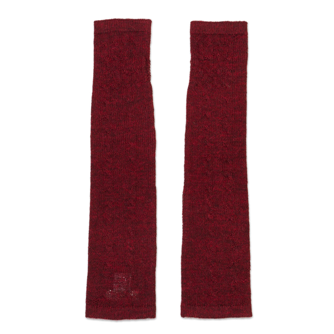 Burgundy 100% Baby Alpaca Cable Knit Fingerless Mitts - Luscious Twist in Burgundy