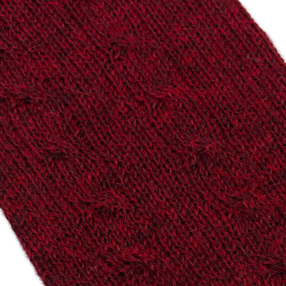 Burgundy 100% Baby Alpaca Cable Knit Fingerless Mitts - Luscious Twist in Burgundy