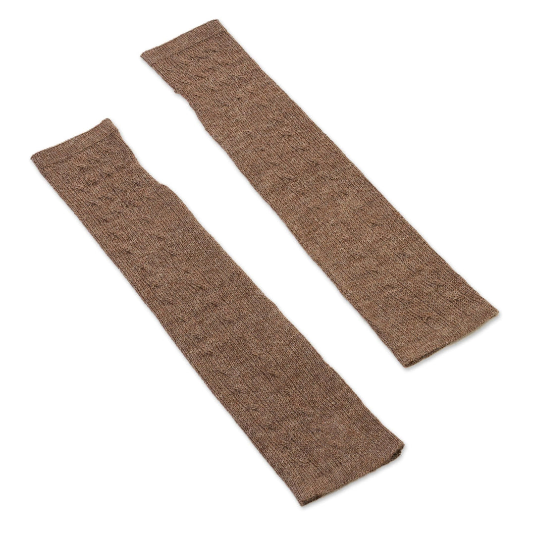 Chestnut Brown 100% Baby Alpaca Cable Knit Fingerless Mitts - Luscious Twist in Chestnut