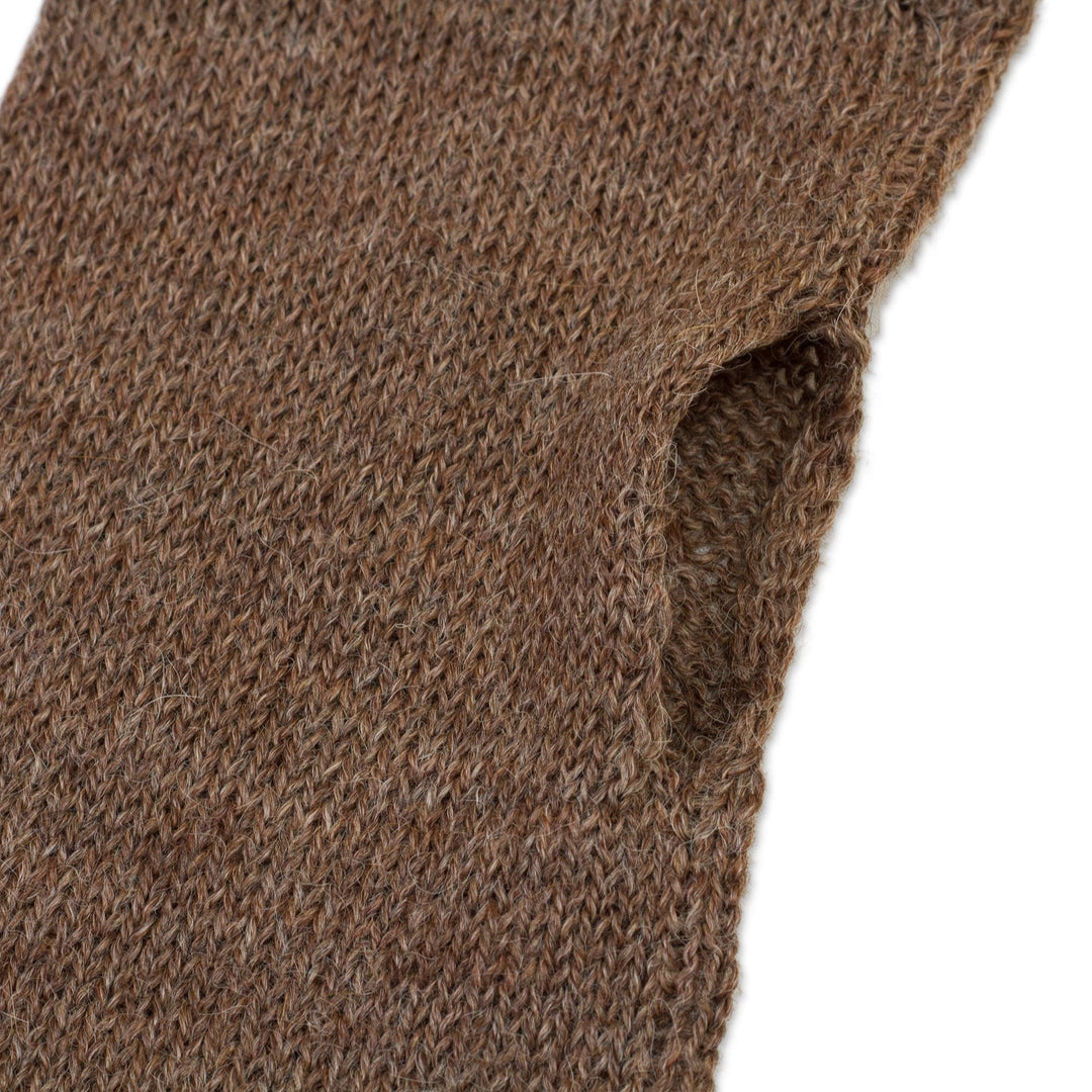 Chestnut Brown 100% Baby Alpaca Cable Knit Fingerless Mitts - Luscious Twist in Chestnut