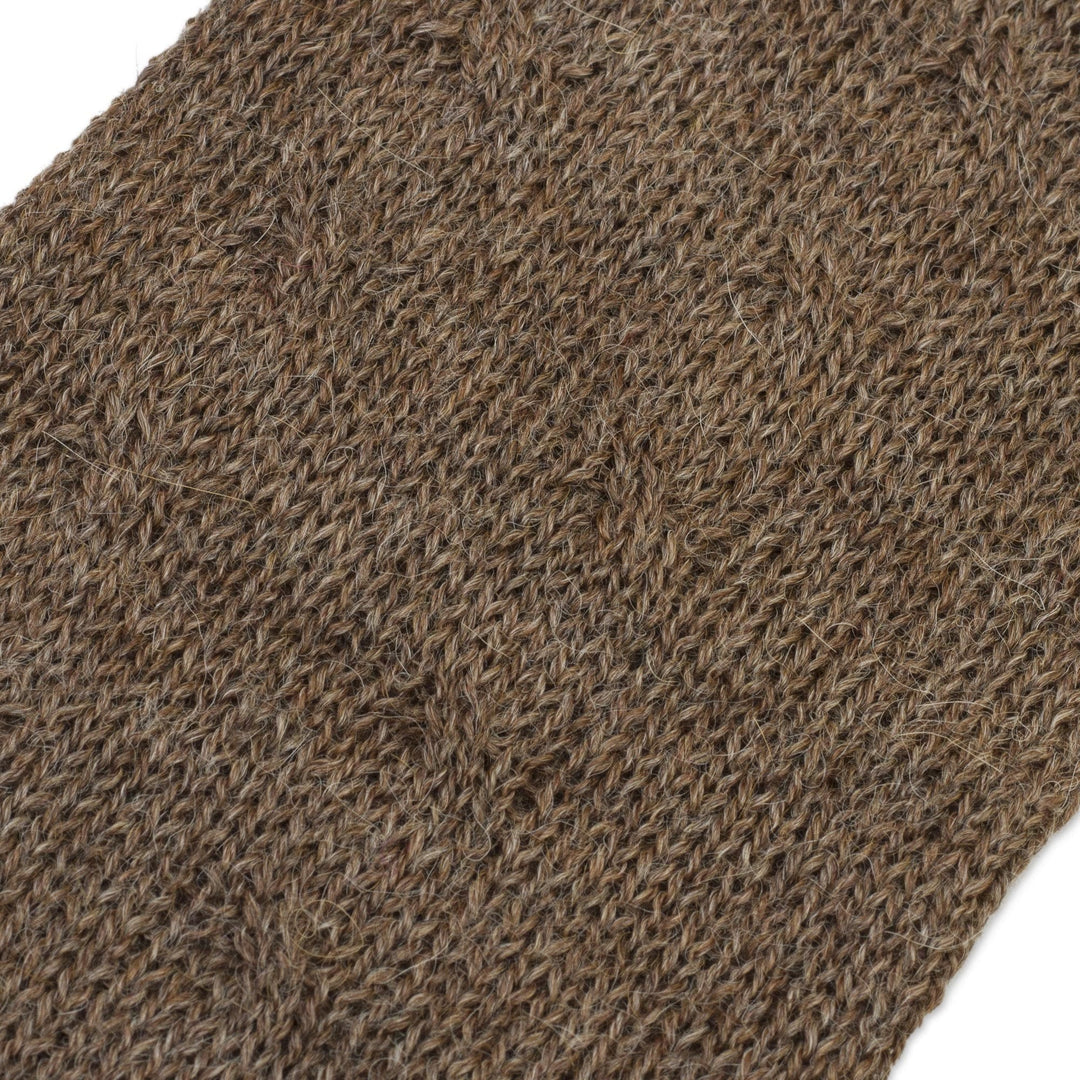 Chestnut Brown 100% Baby Alpaca Cable Knit Fingerless Mitts - Luscious Twist in Chestnut