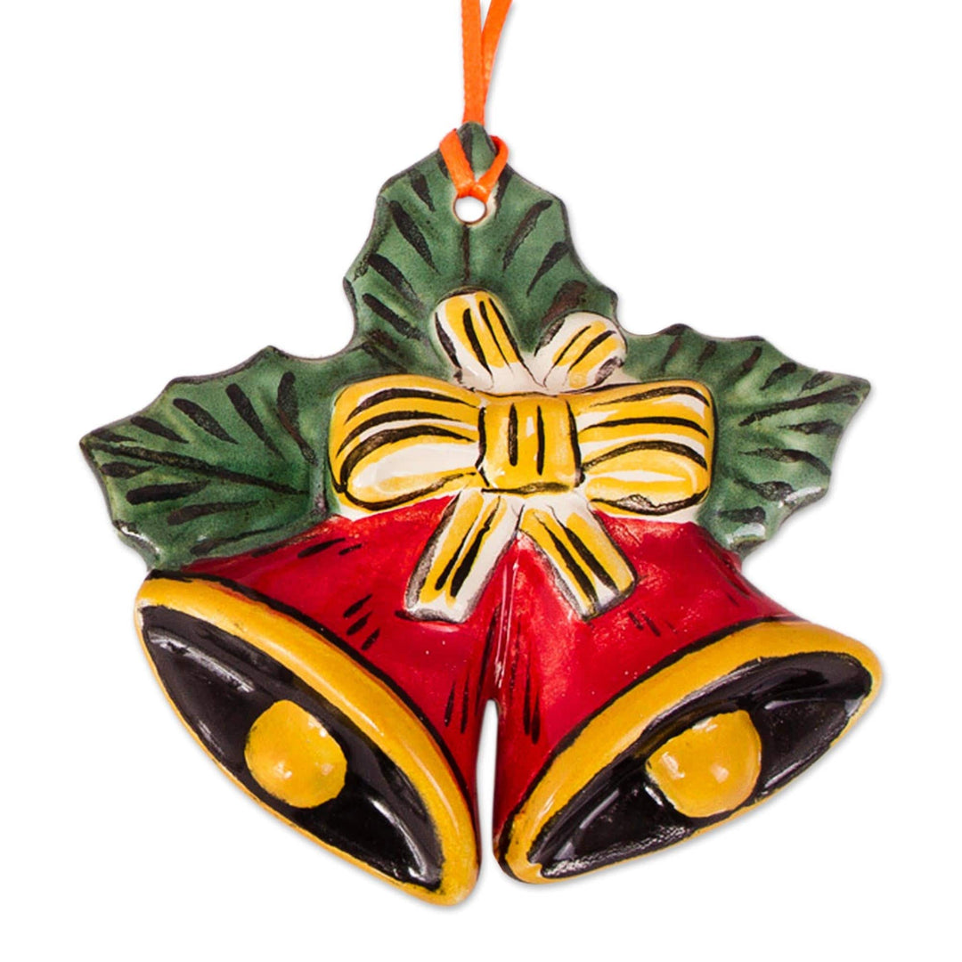 Hand-Painted Crimson Ceramic Bell Ornaments (Pair) - Crimson Bells