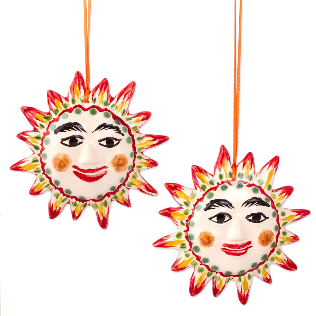 Artisanal Ceramic Sun Ornaments from Mexico (Pair) - Pure Suns