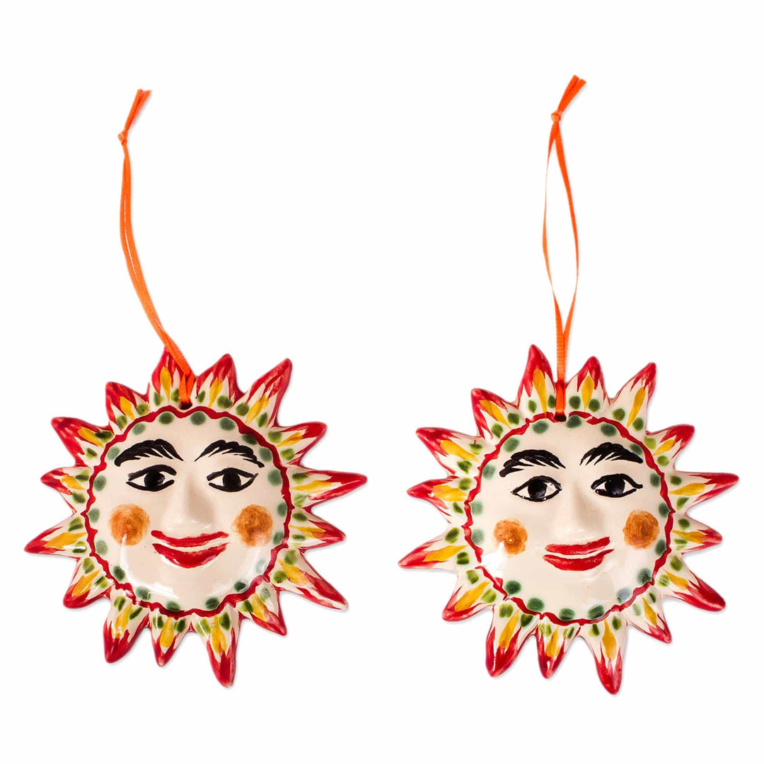 Artisanal Ceramic Sun Ornaments from Mexico (Pair) - Pure Suns