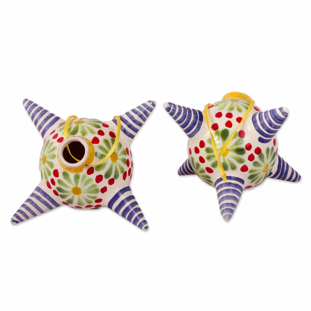 Ceramic Piñata Ornaments with Striped Points (Pair) - Delightful Piñatas