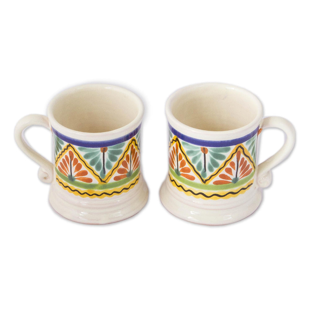 Zigzag Motif Ceramic Mugs from Mexico (Pair) - Majolica Zigzag