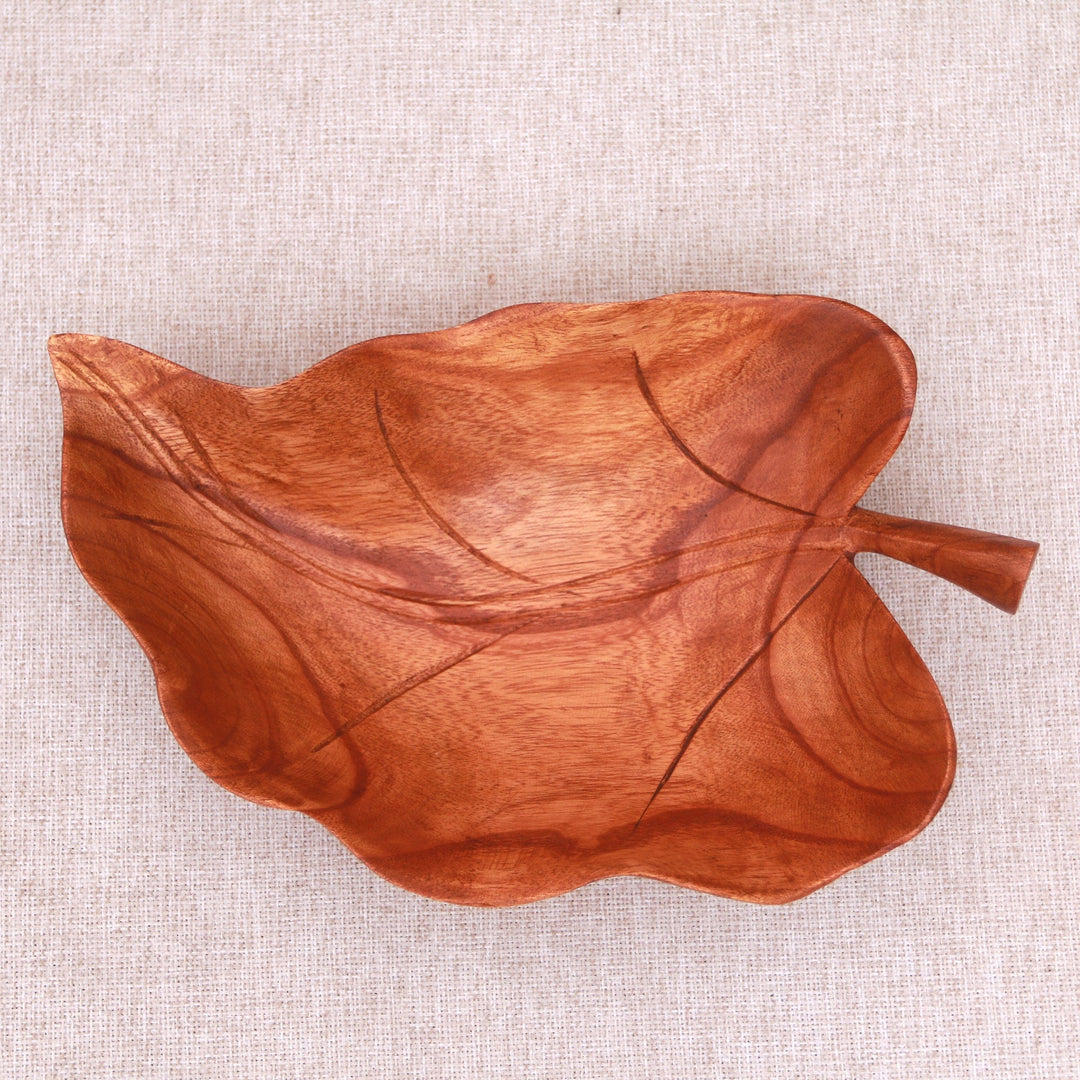 Suar Wood Leaf Catchall Crafted in Indonesia - Floating Leaf