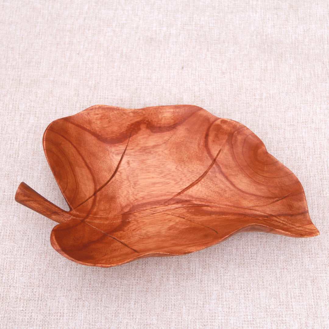 Suar Wood Leaf Catchall Crafted in Indonesia - Floating Leaf