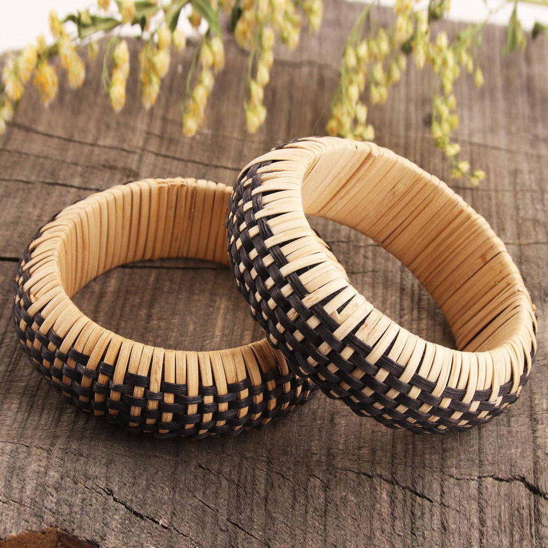 Natural Fiber Bangle Bracelet Crafted in - Dark Weave
