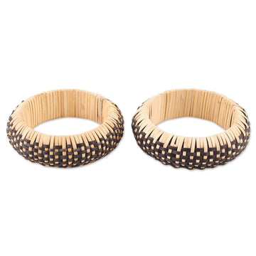 Natural Fiber Bangle Bracelet Crafted in - Dark Weave