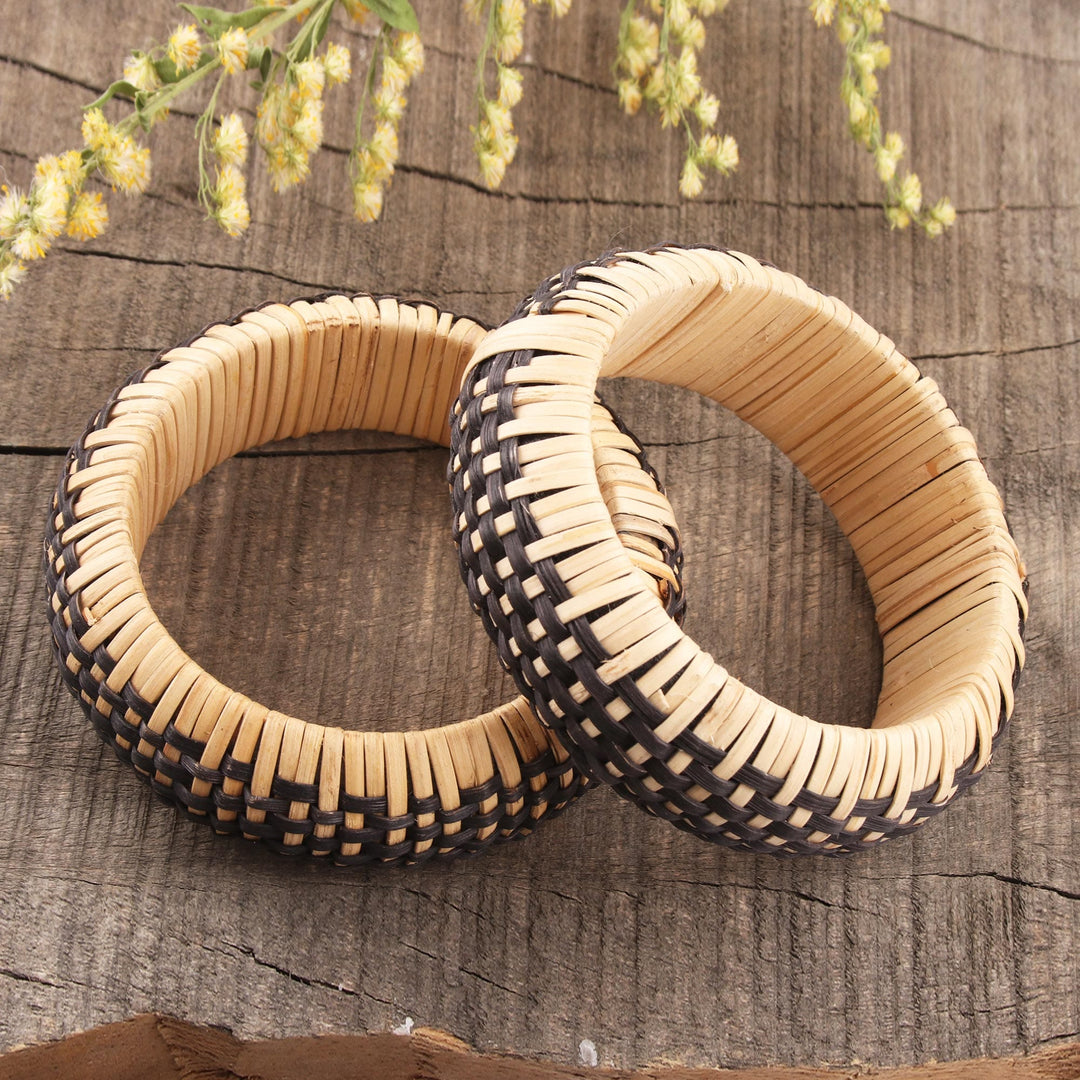 Natural Fiber Bangle Bracelet Crafted in - Dark Weave