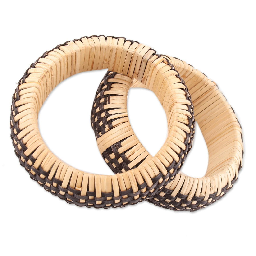 Natural Fiber Bangle Bracelet Crafted in - Dark Weave