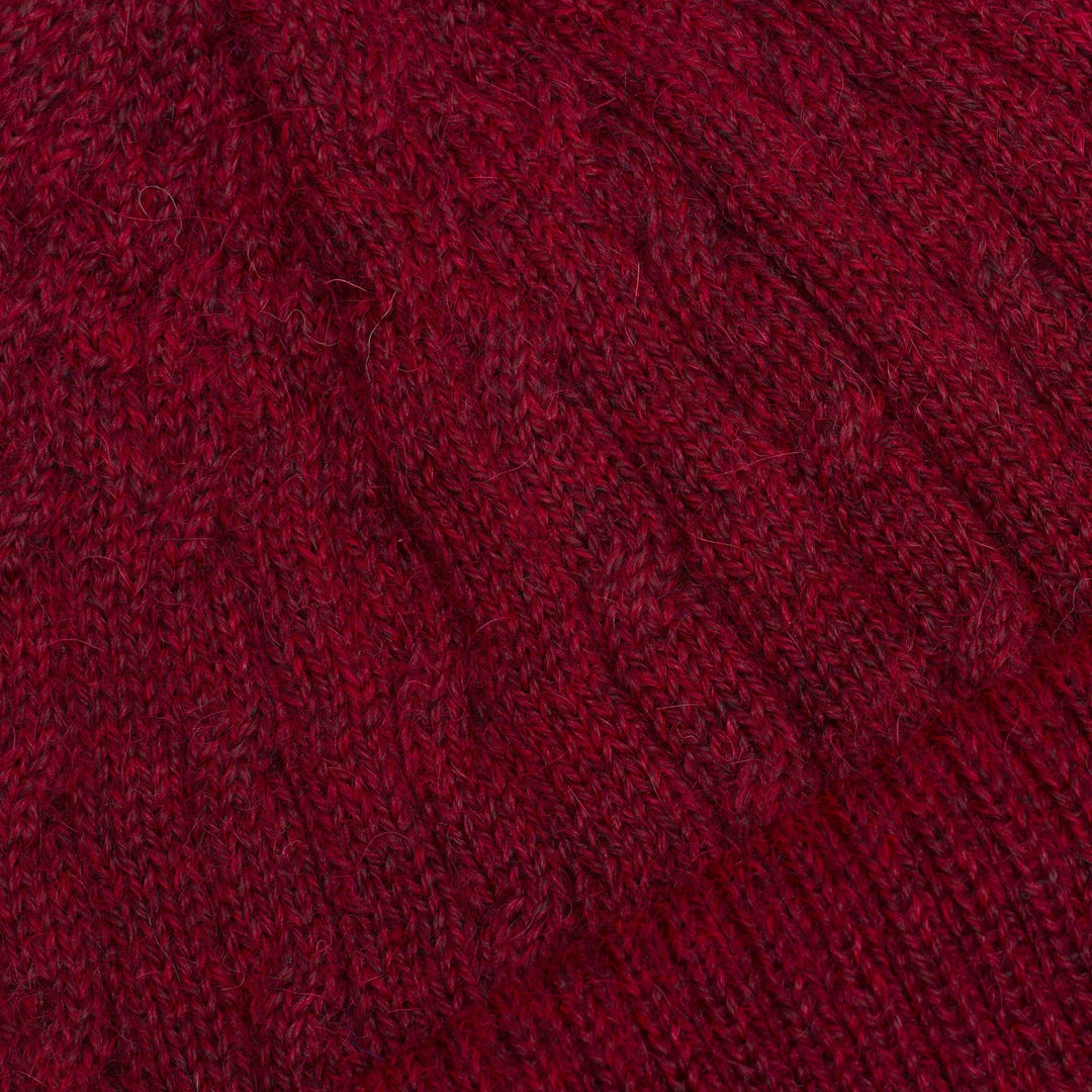 Cranberry Red 100% Alpaca Soft Cable Knit Hat from Peru - Comfy in Burgundy