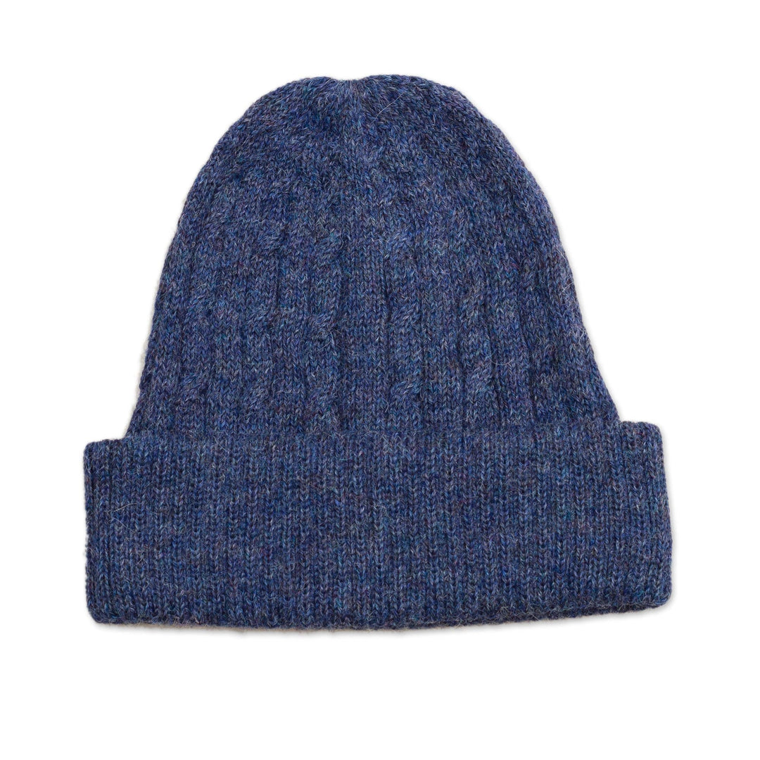 Indigo Blue 100% Alpaca Soft Cable Knit Hat from Peru - Comfy in Dark Blue
