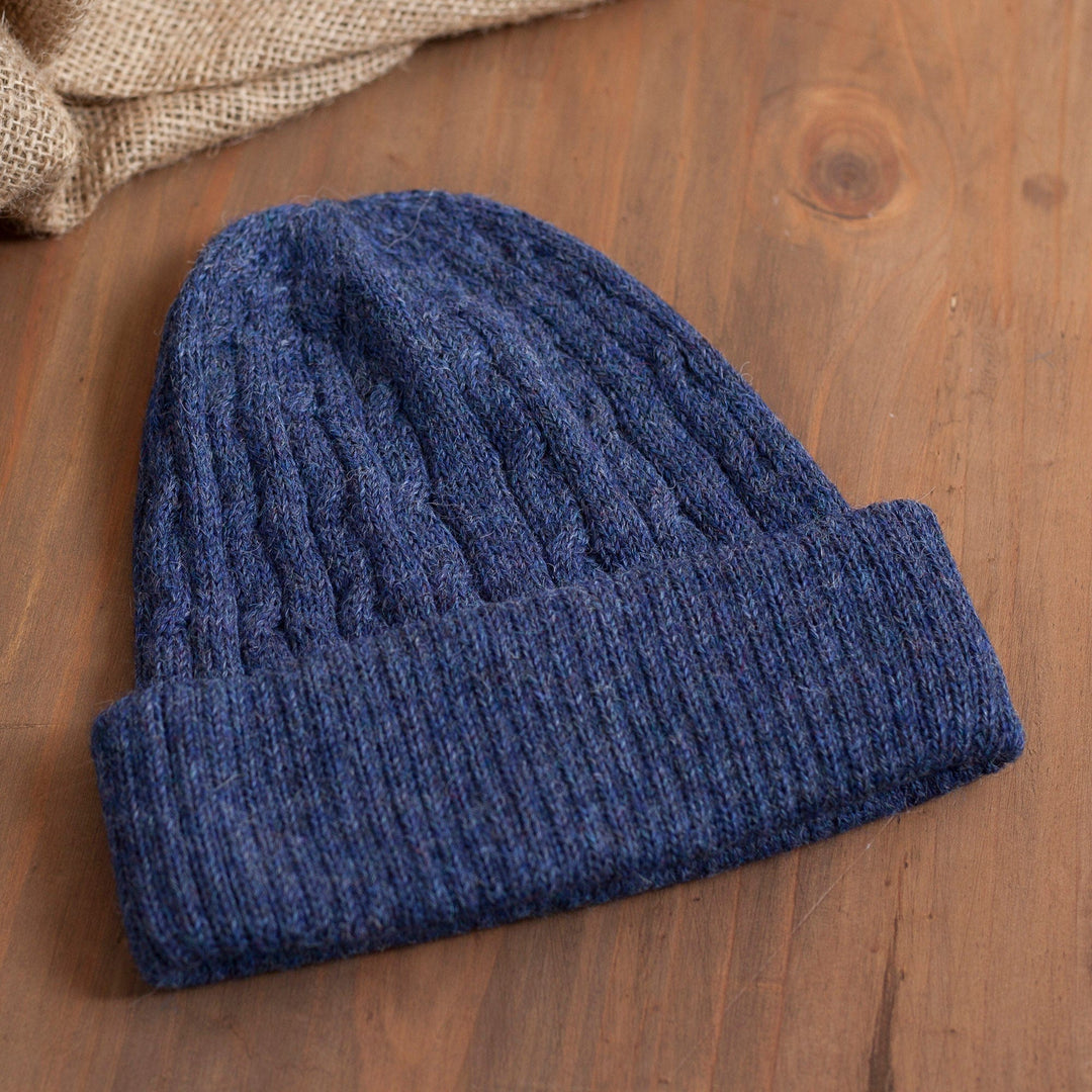 Indigo Blue 100% Alpaca Soft Cable Knit Hat from Peru - Comfy in Dark Blue