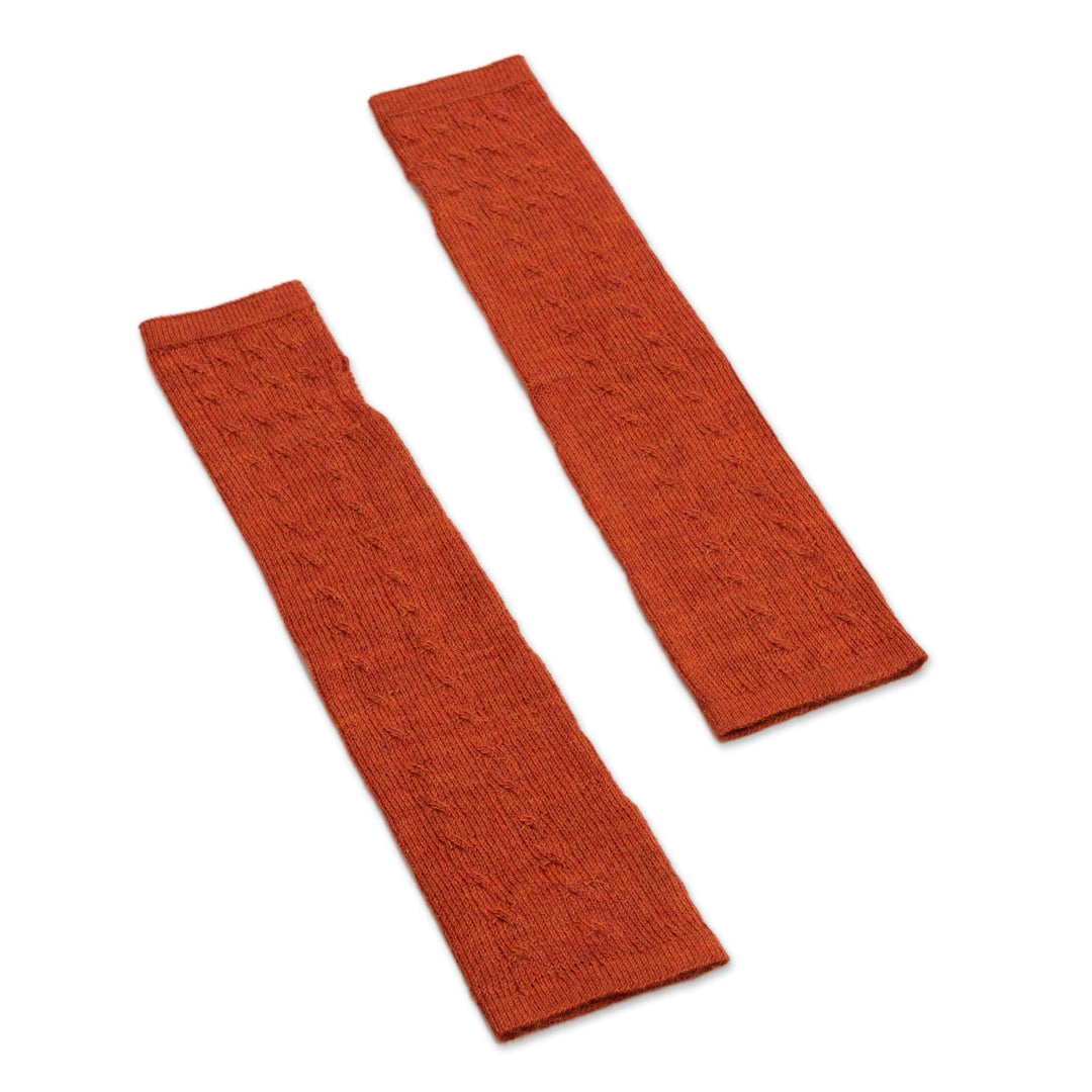 100% Baby Alpaca Orange Knit Fingerless Mitts From Peru - Luscious Twist in Orange