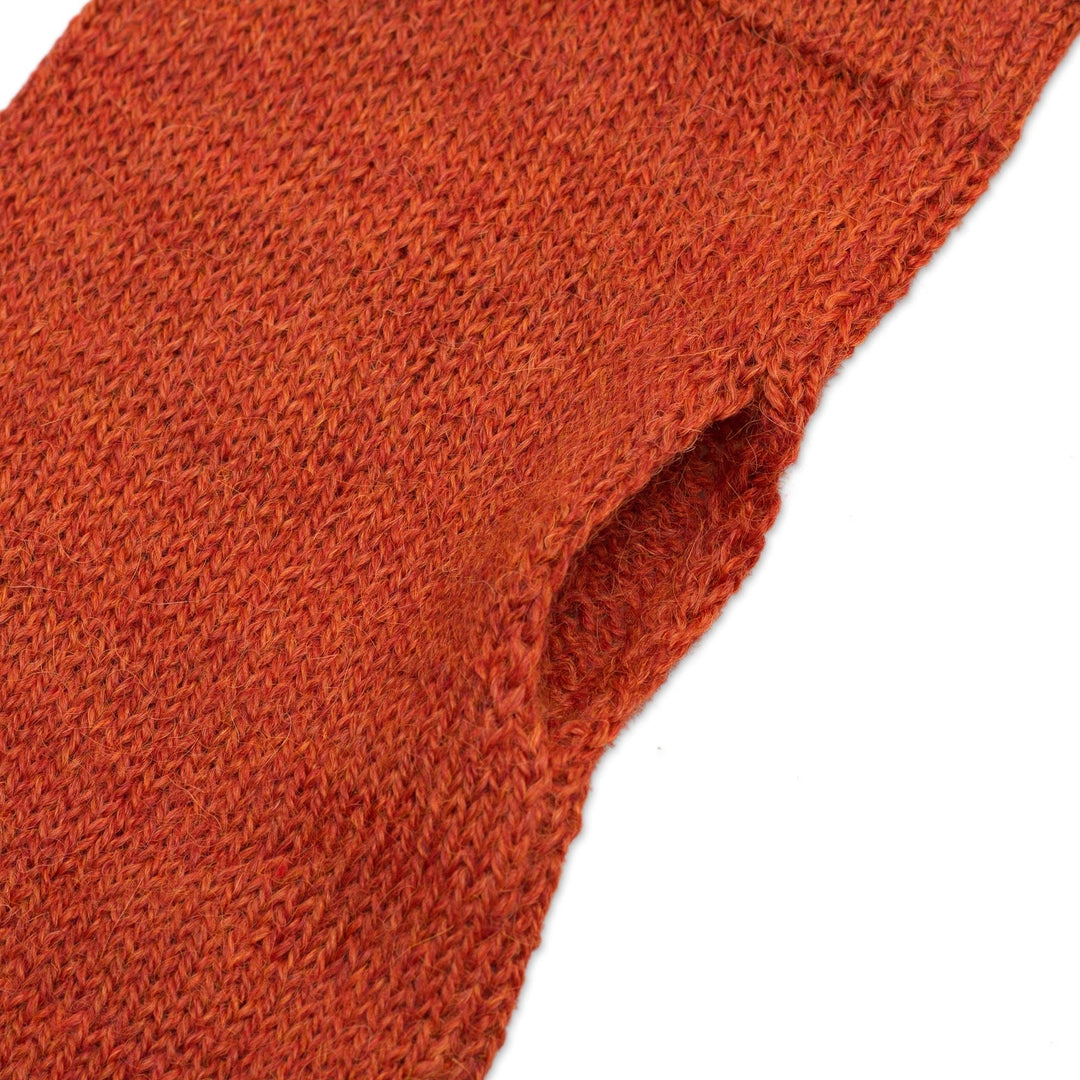 100% Baby Alpaca Orange Knit Fingerless Mitts From Peru - Luscious Twist in Orange