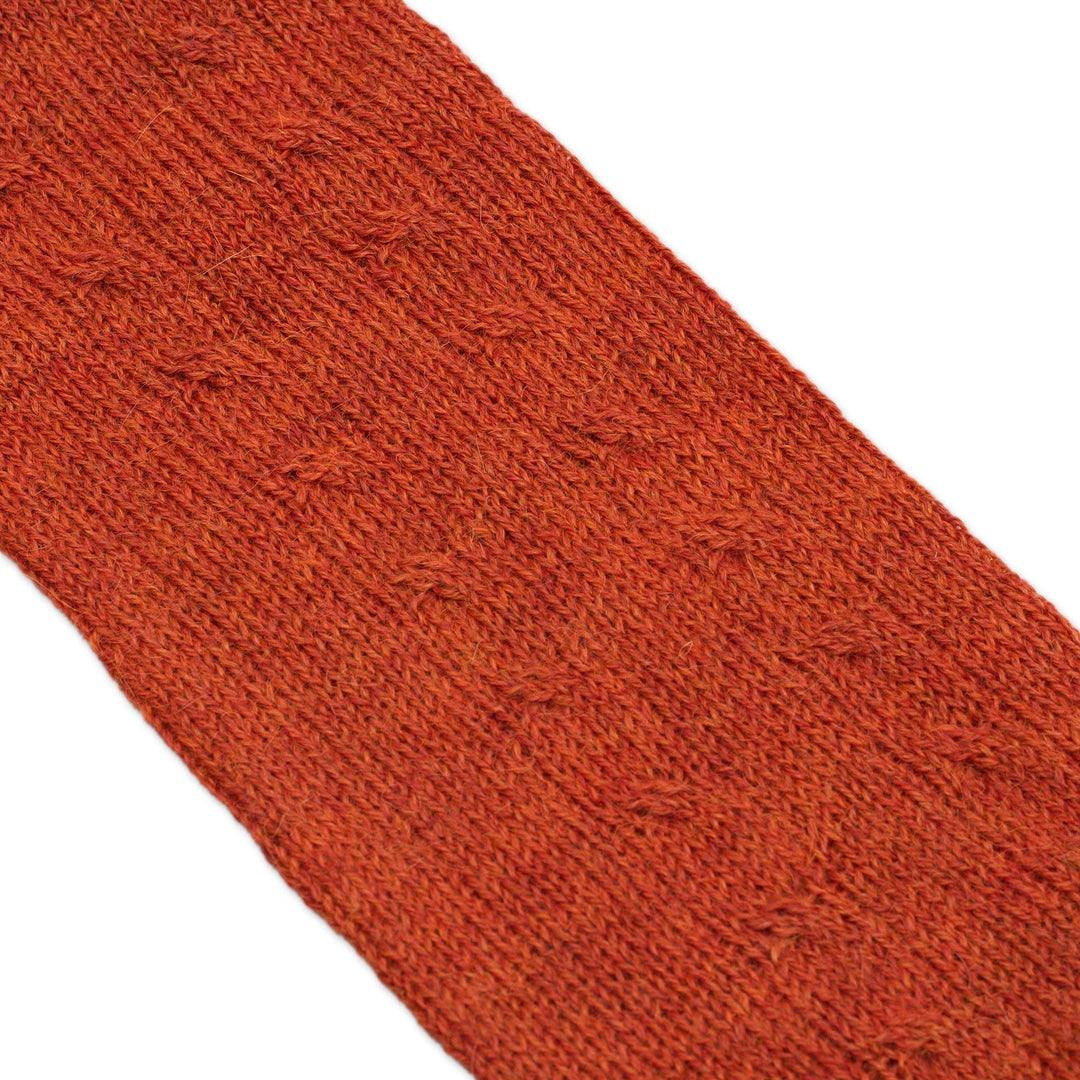 100% Baby Alpaca Orange Knit Fingerless Mitts From Peru - Luscious Twist in Orange