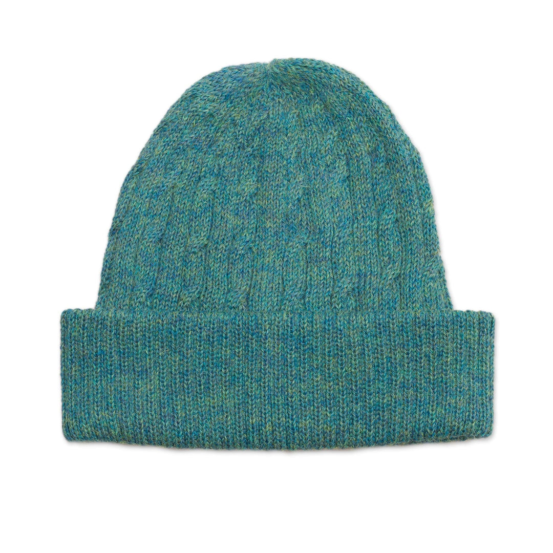 Teal 100% Alpaca Cable Pattern Soft Knit Hat From Peru - Comfy in Teal