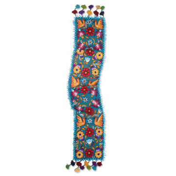 Floral and Bird Motif Alpaca Blend Table Runner - Floral Fest