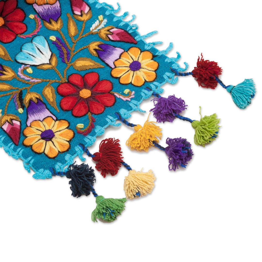 Floral and Bird Motif Alpaca Blend Table Runner - Floral Fest