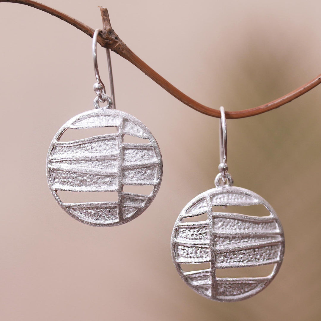 Modern Circular Sterling Silver Dangle Earrings from Bali - Intriguing Circles