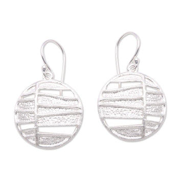 Modern Circular Sterling Silver Dangle Earrings from Bali - Intriguing Circles