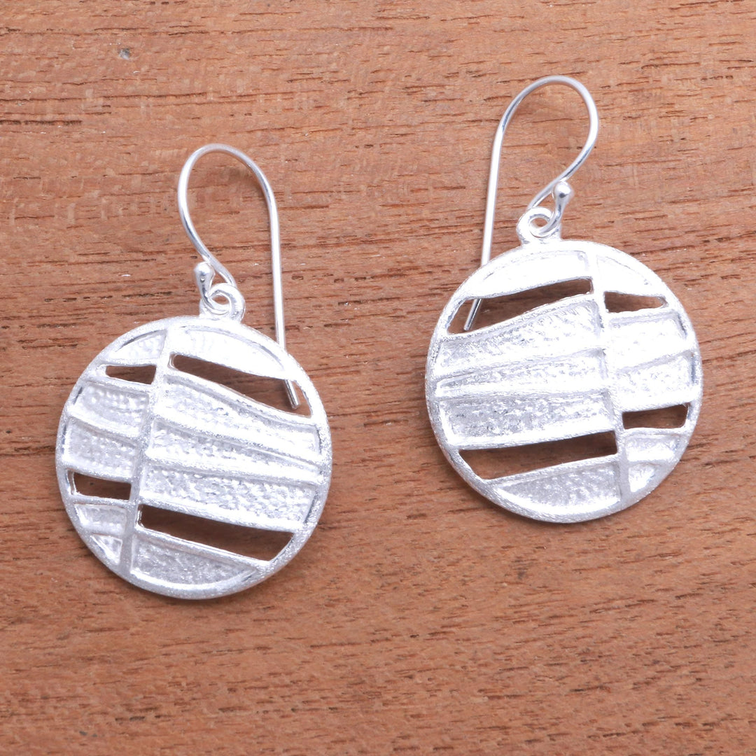 Modern Circular Sterling Silver Dangle Earrings from Bali - Intriguing Circles