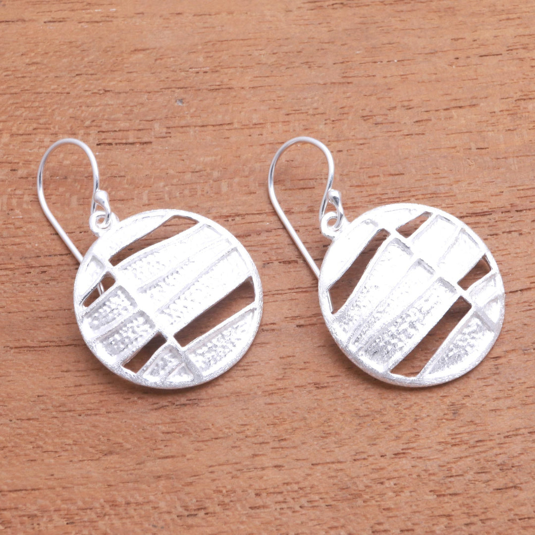 Modern Circular Sterling Silver Dangle Earrings from Bali - Intriguing Circles