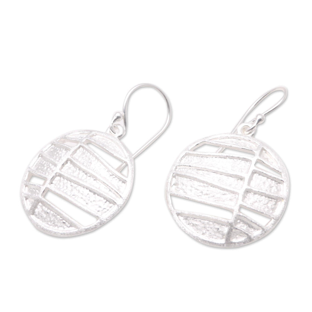 Modern Circular Sterling Silver Dangle Earrings from Bali - Intriguing Circles