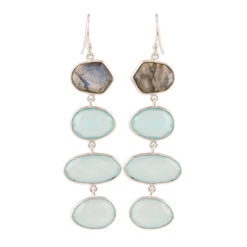 38-Carat Blue Chalcedony and Labradorite Dangle Earrings - Fantastic Mist