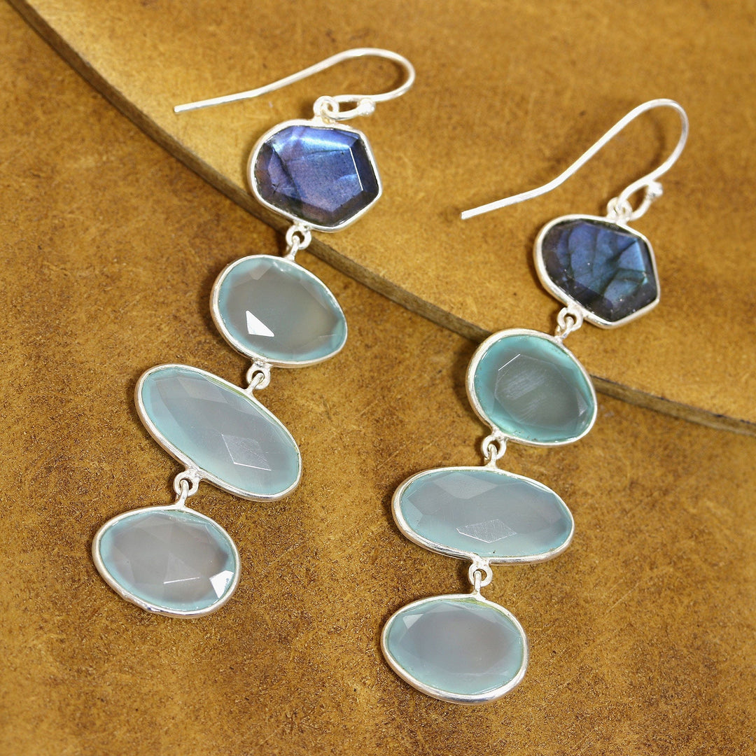 38-Carat Blue Chalcedony and Labradorite Dangle Earrings - Fantastic Mist