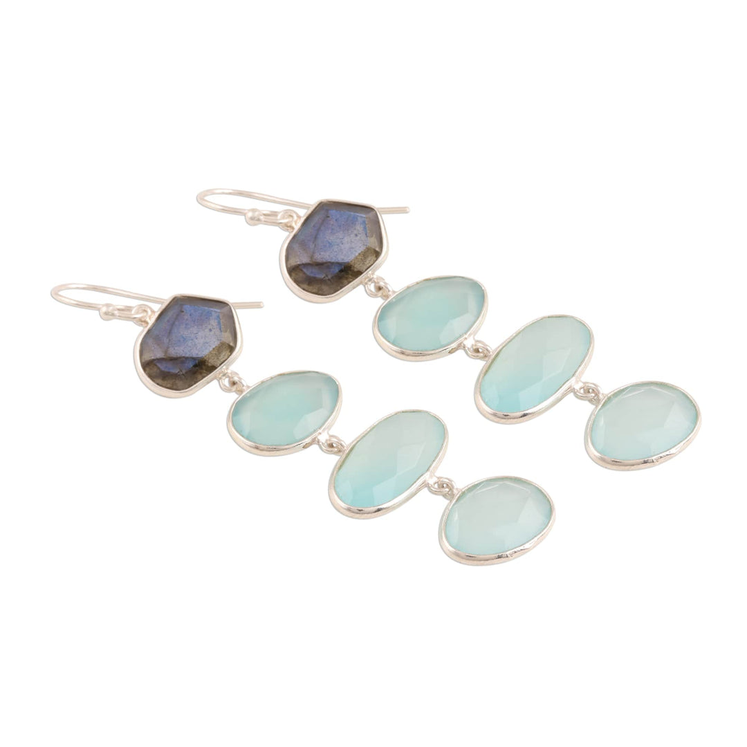 38-Carat Blue Chalcedony and Labradorite Dangle Earrings - Fantastic Mist