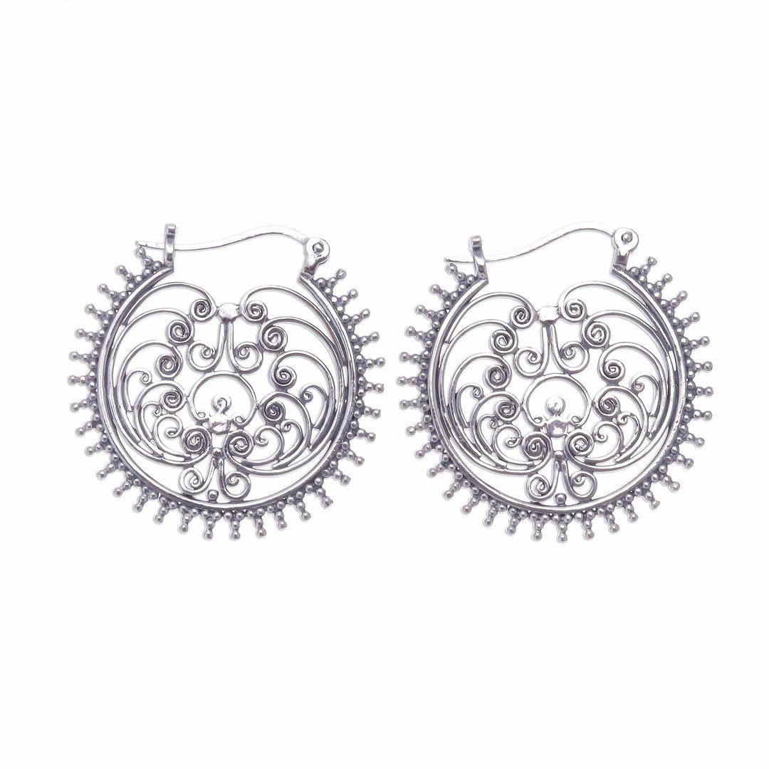 Spiral pattern Sterling Silver Hoop Earrings from Thailand - Beatific Spirals