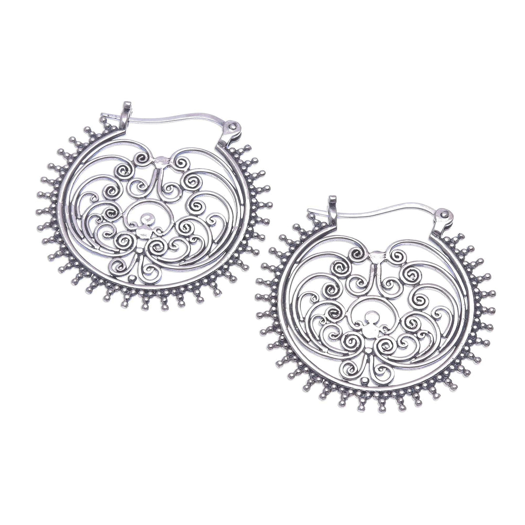 Spiral pattern Sterling Silver Hoop Earrings from Thailand - Beatific Spirals